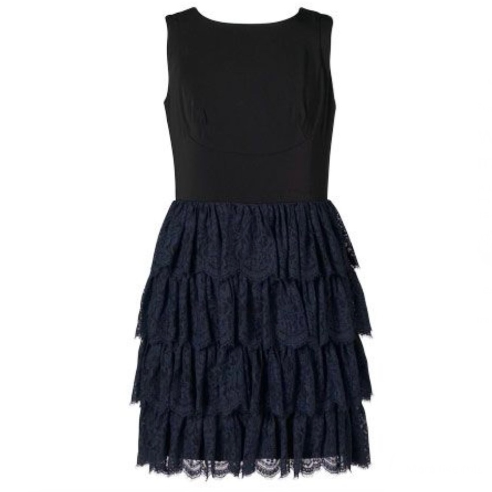 Little black dress with navy blue lace skirt detail | Aus size 10 | US 6